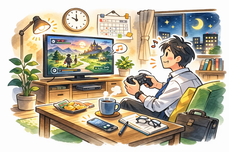 夜に短時間プレイする社会人のイメージ